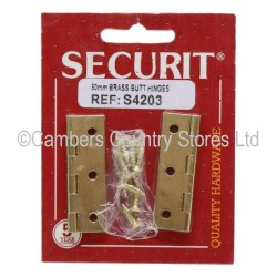 Securit Butt Hinges Brass 50mm 2 Pack